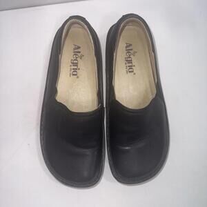 Alegria Deb Black Leather Old Money Classic Slip On Clogs Shoes Size 7-7.5